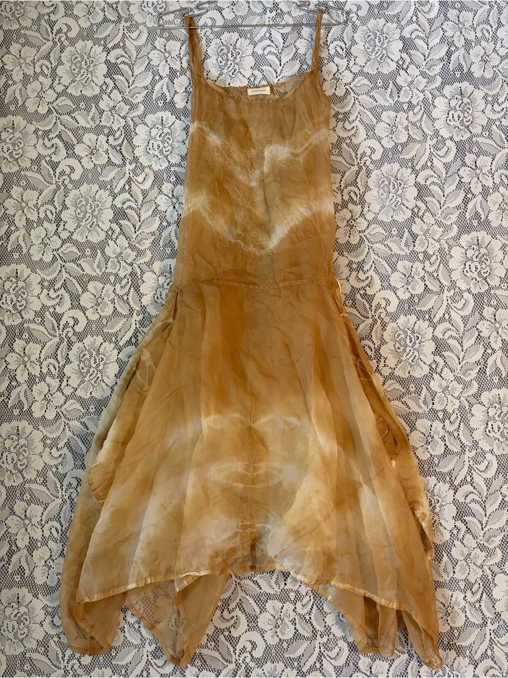 Krista Larson 100% Silk Organza Long Pinwheel Tie Dyed Slip Dress